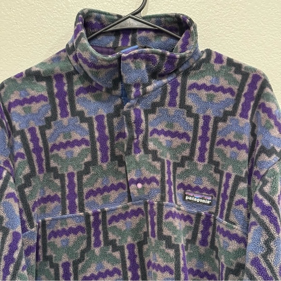 Vintage Patagonia Pullover Fleece Sweater Aztec Mens L 90s Tehuelche Carbon - Picture 2 of 5